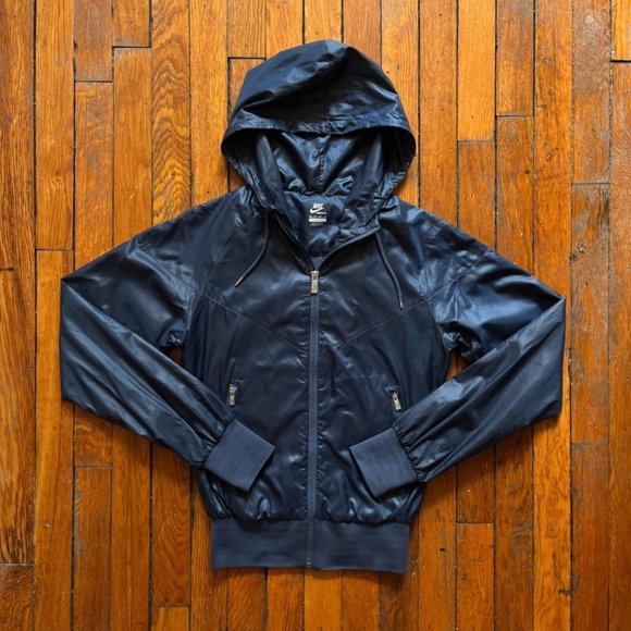 Vintage Y2K‎ Nike Sportswear Women's Dark Slate Blue Zip Up Hooded Track Jacket - Picture 1 of 5